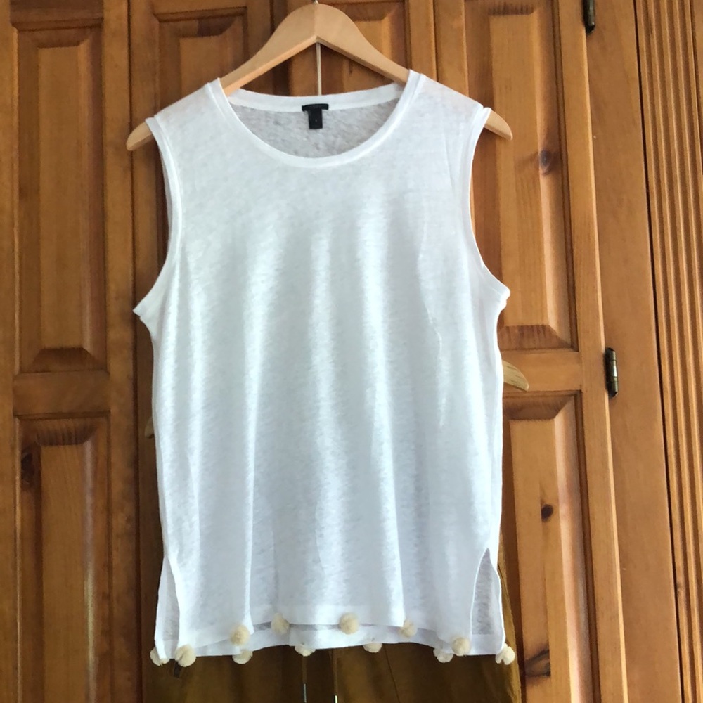 J Crew tank top with tan fringe balls at hem NWOT